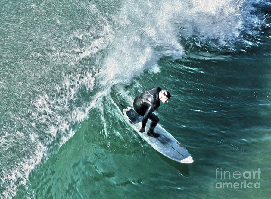Huntington Beach Painting - Surfer - 01 by Gregory Dyer