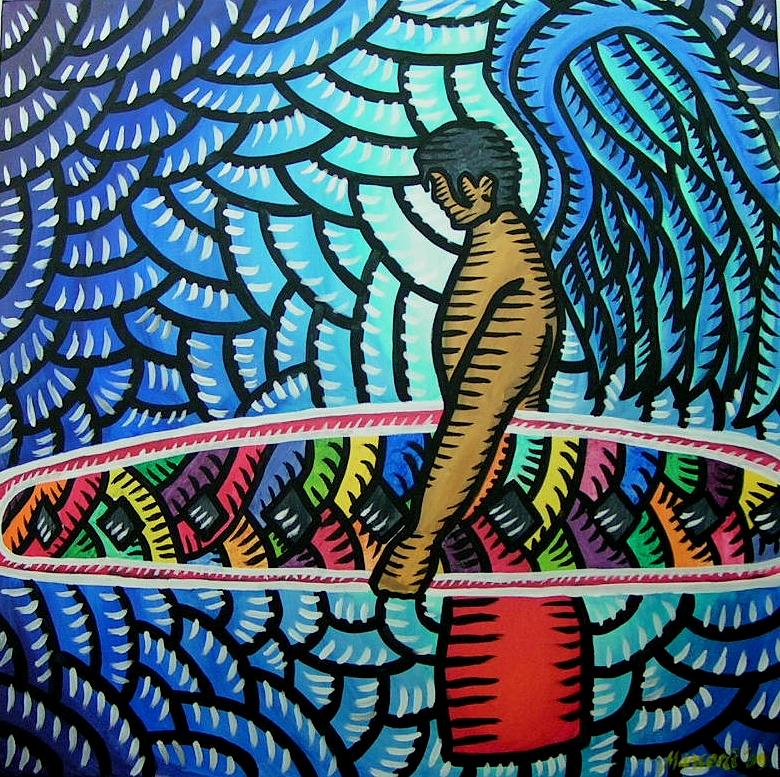 Surfer Angel 2009 Painting by Marconi Calindas