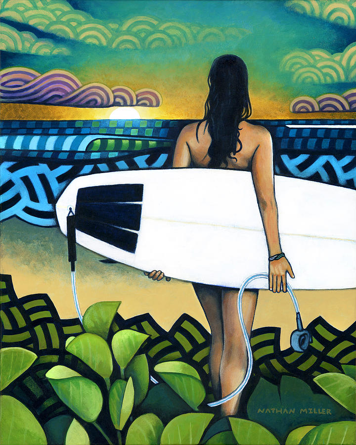 Surfer at Sunset Painting by Nathan Miller