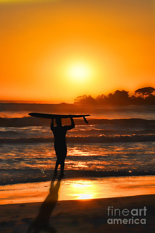 Surfer at sunset Ventura Beach Photograph by Dan Friend