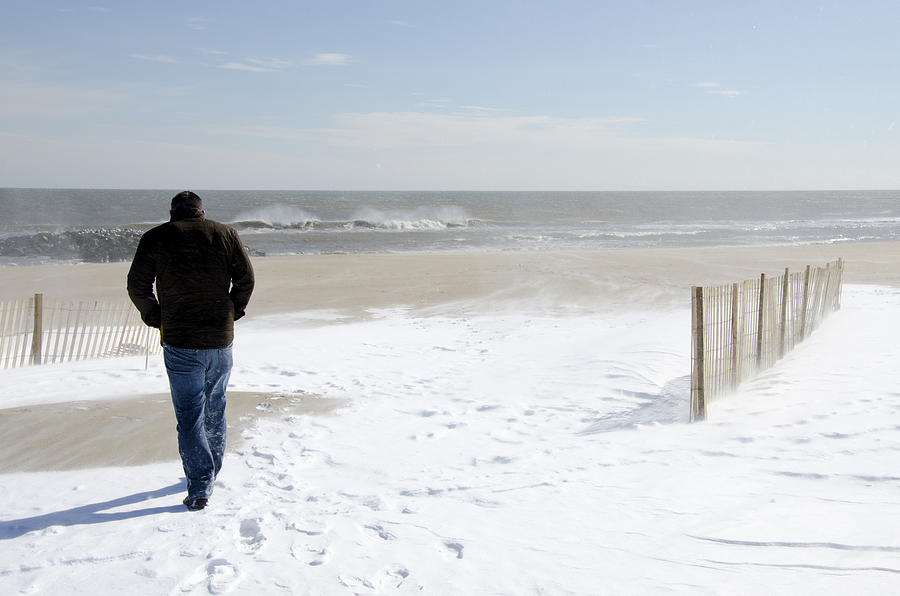 Surfer Checking out Winter Swell in Belmar NJ Photograph by Maureen E Ritter