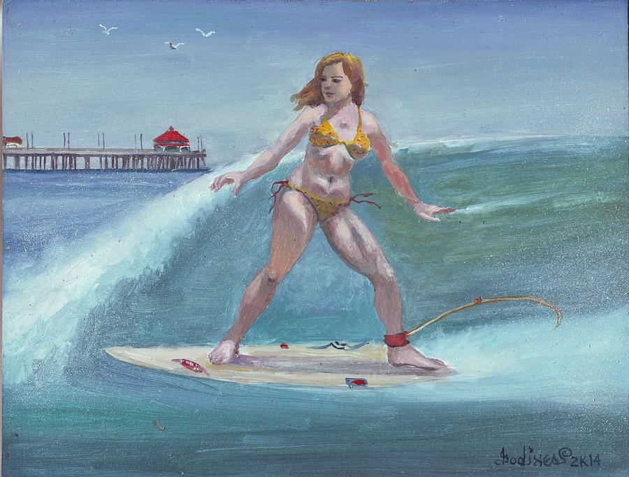 Surfing Painting - Surfer Girl # 2 by Henry Godines