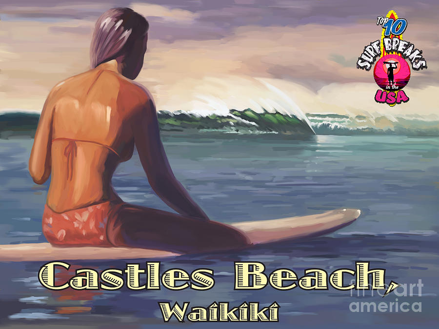 Surfer Girl Castles Beach Painting by Tim Gilliland