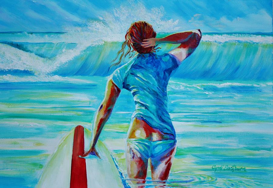 Surf Painting - Surfer Girl by Cyndi EASTBURN