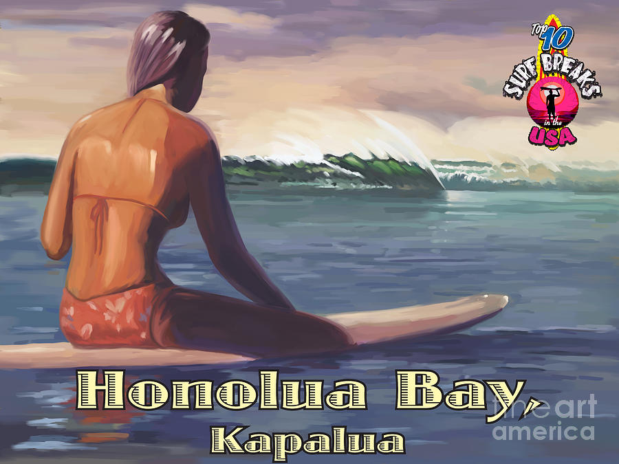 Surfer Girl Honolua Bay Painting by Tim Gilliland