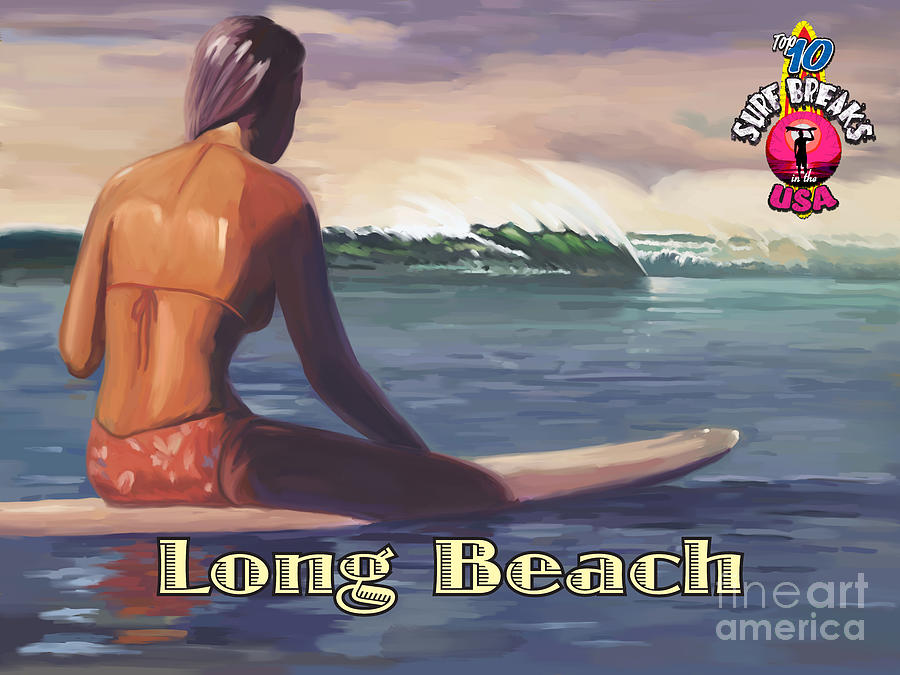 Surfer Girl Long Beach Painting by Tim Gilliland