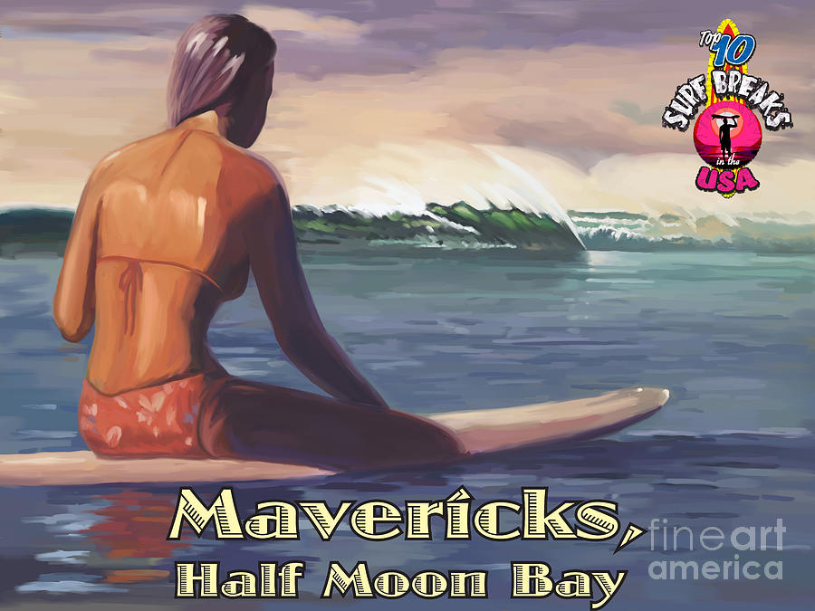Surfer Girl Mavericks Painting by Tim Gilliland