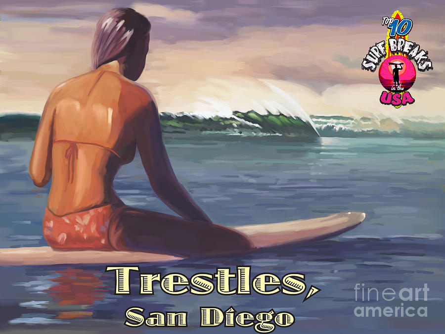 surfer girl Trestles Painting by Tim Gilliland