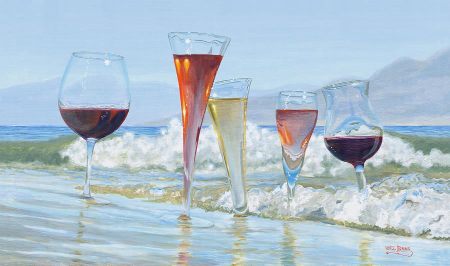Wine Painting - Surfer Girls by Will Enns
