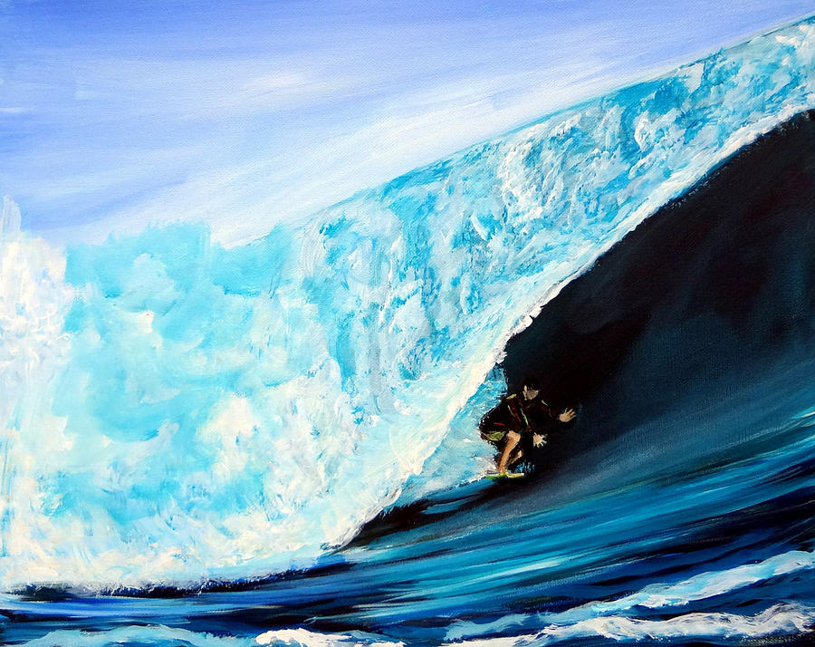 Surfer in Tube Ocean Surfing Wave Painting by Katy Hawk