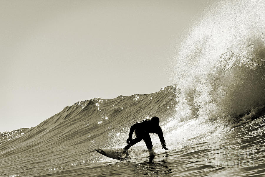 Surfer Sepia Silhouette Photograph by Paul Topp