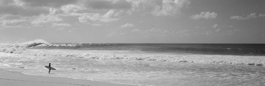 Black And White Photograph - Surfer Standing On The Beach, North by Panoramic Images