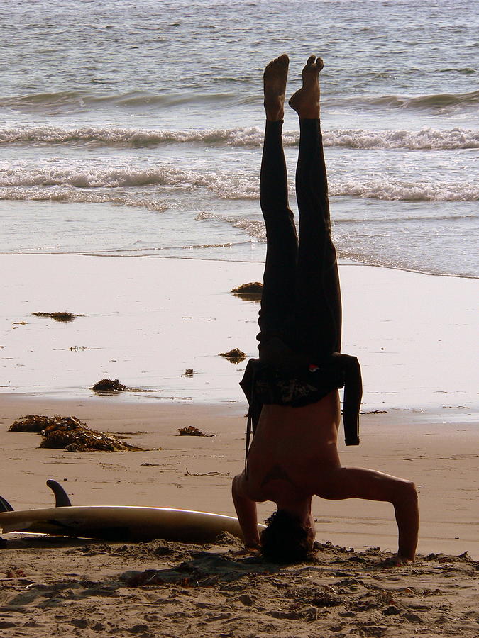 Surfer Yoga Headstand Photograph by Jeff Lowe