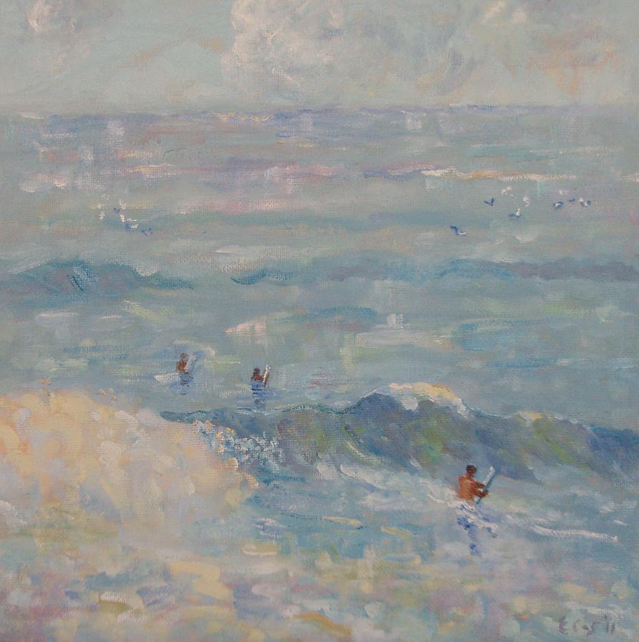 Surfers at Kommetjie Painting by Elinor Fletcher