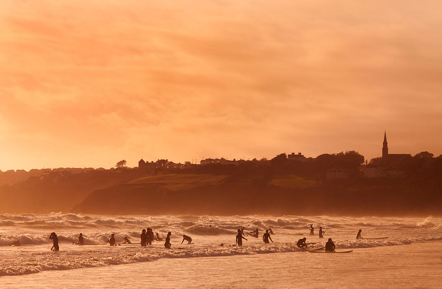 Beach Photograph - Surfers In Tramore Bay, County by Panoramic Images