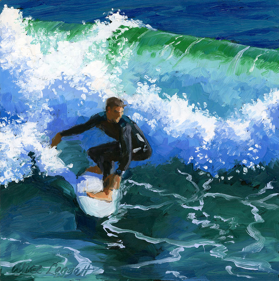 Surfin Huntington Beach Pier Painting by Alice Leggett