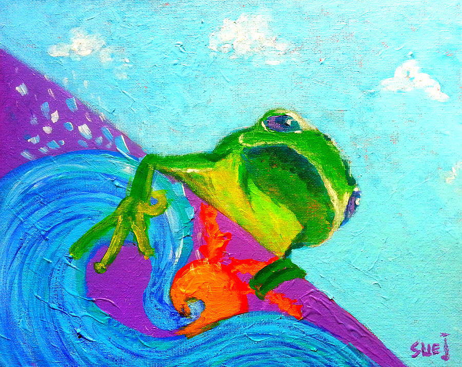 Surfing Froggie Painting by Sue Jacobi
