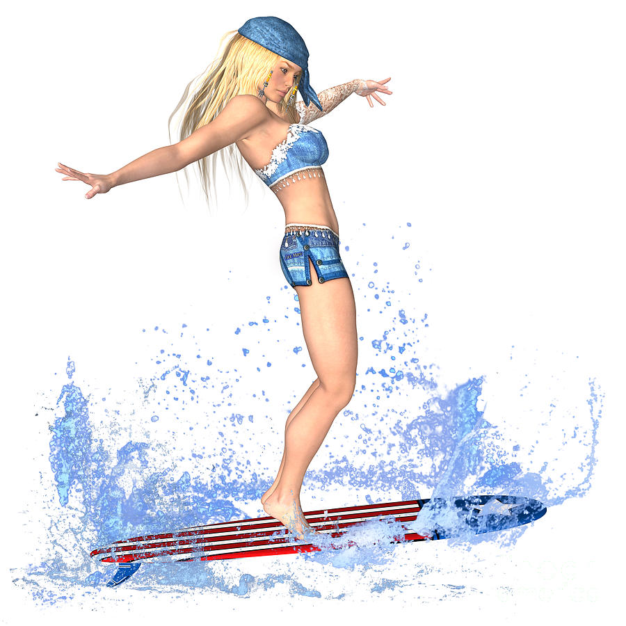 Surfing Digital Art - Surfing Girl by Renate Janssen