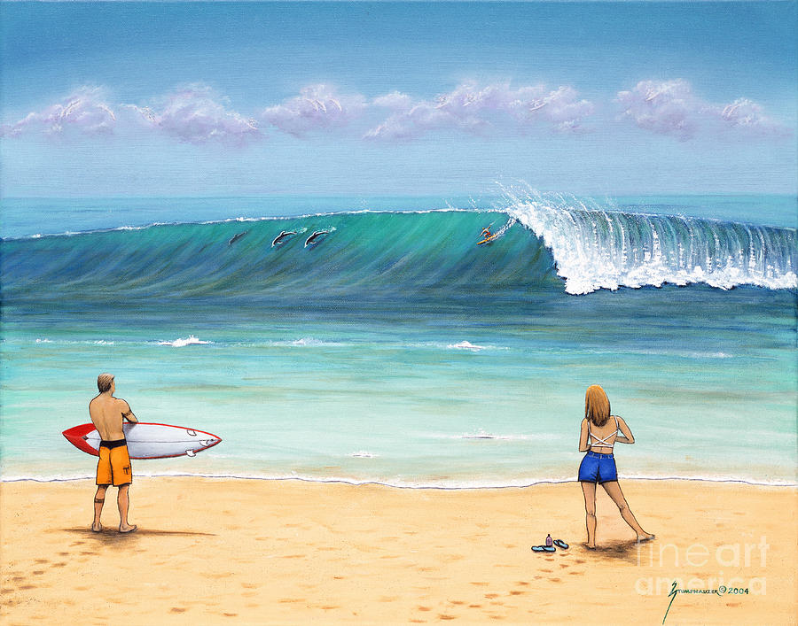 Dolphin Painting - Surfing Hawaii by Jerome Stumphauzer