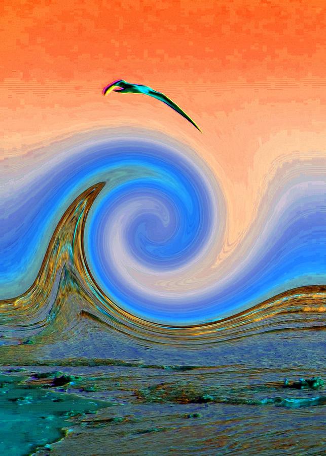 Surfing Seagull Mixed Media by Romuald  Henry Wasielewski
