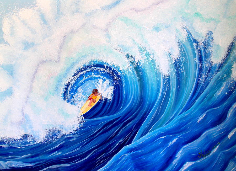 Wave Painting - Surfing the Maverick Wave  by Kathern Ware