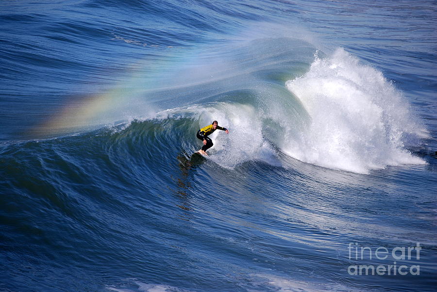 Huntington Beach Photograph - Surfing Under a Rainbow by Catherine Sherman