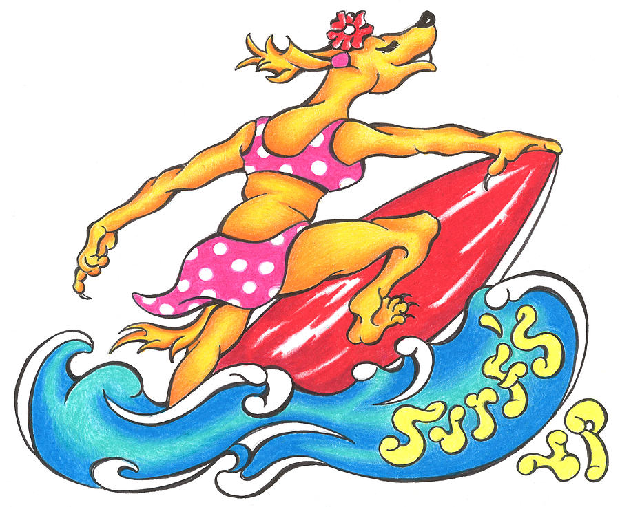 Surfs Up Bikini Dog Mixed Media by Michael Andrew Frain