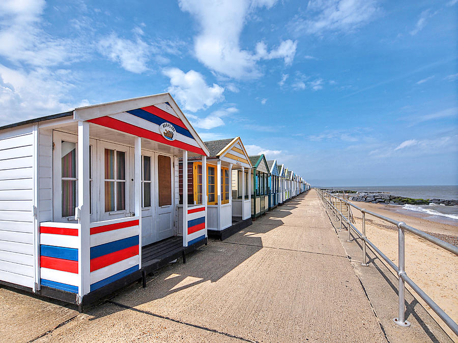 Summer Photograph - Surfs Up - Colorful Beach Huts by Gill Billington