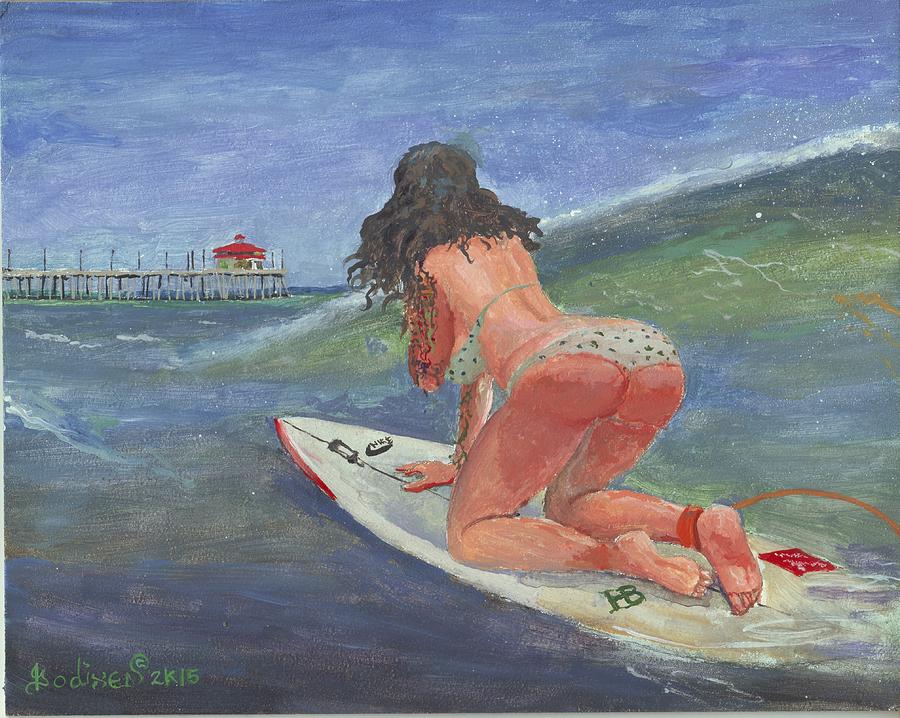 Beach Scenes Painting - Surfs Up by Henry Godines
