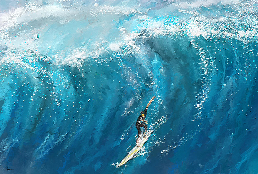 Surfing Impressionism Painting - Surfs Up- Surfing Art by Lourry Legarde