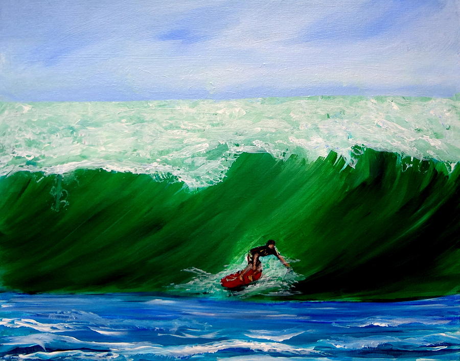 Surfs Up Surfing Wave Ocean Painting by Katy Hawk