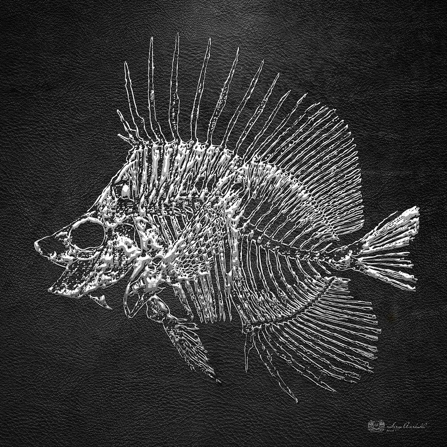 Surgeonfish Skeleton in Silver on Black  Digital Art by Serge Averbukh