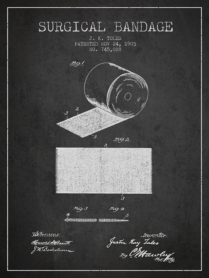 Vintage Digital Art - Surgical Bandage Patent from 1903- Charcoal by Aged Pixel