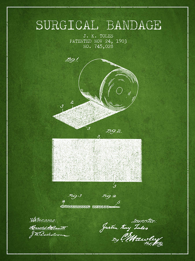 Vintage Digital Art - Surgical Bandage Patent from 1903- Green by Aged Pixel