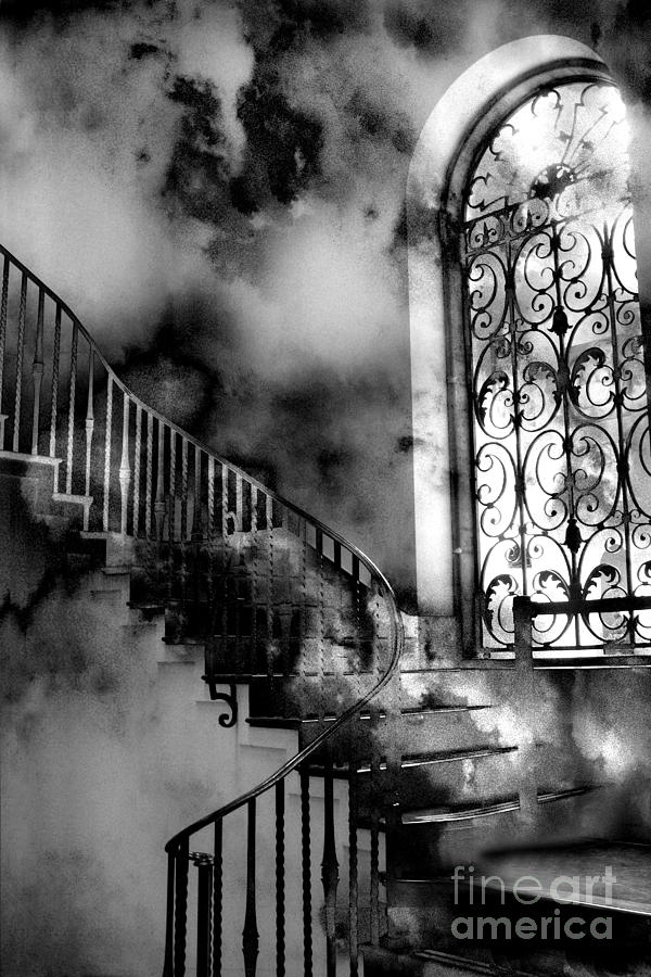 Surreal Black White Fantasy Staircase to Heaven Photograph by Kathy Fornal