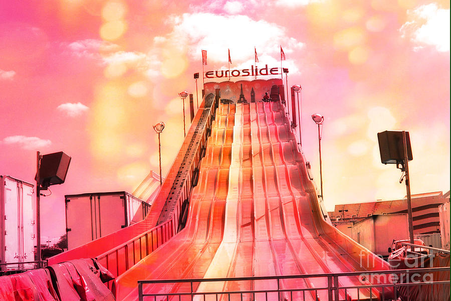 Surreal Carnival Festival Fair Hot Pink and Orange Euroslide Fair Ride Photograph by Kathy Fornal