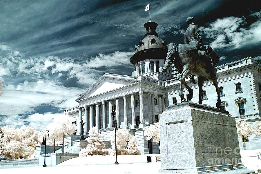 Surreal Columbia South Carolina State House - Statue Monuments Photograph by Kathy Fornal