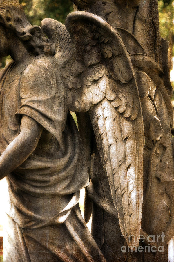 Surreal Cemetery Angel Statue Wings - Guardian Angel Art Wings Photograph by Kathy Fornal