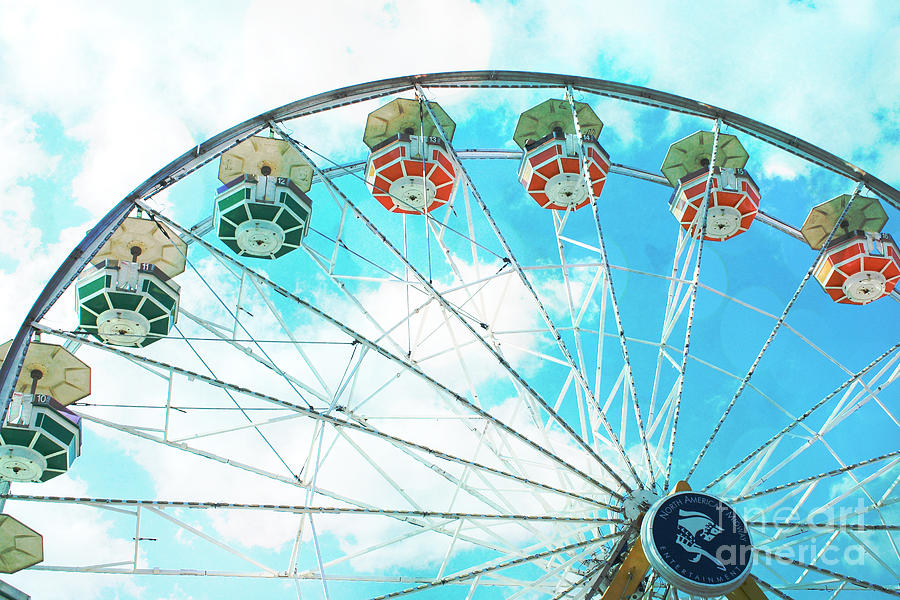 Dreamy Ferris Wheel Baby Blue Sky Boy Carnival  Ferris Wheel Art - Baby Blue Nursery Ferris Wheel  Photograph by Kathy Fornal
