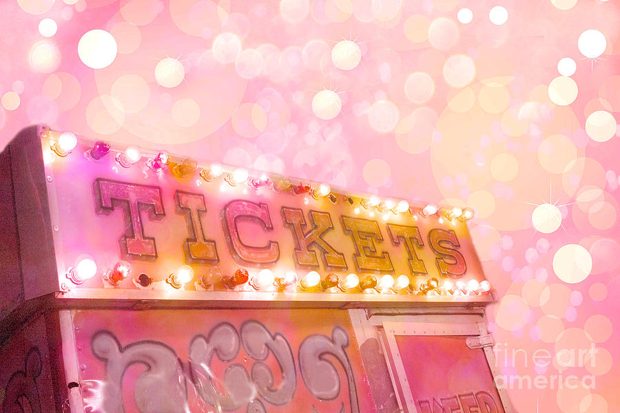 Surreal Dreamy Carnival Festival Fair Pink Ticket Booth - Whimsical Fantasy Carnival Art Photograph by Kathy Fornal