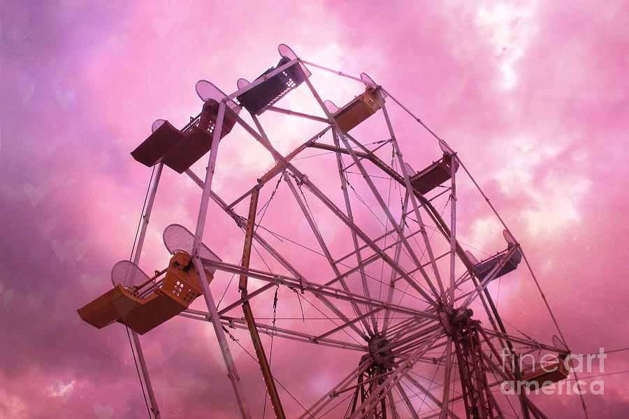 Surreal Hot Pink Ferris Wheel Pink Sky - Carnival Art Baby Girl Nursery Decor Photograph by Kathy Fornal