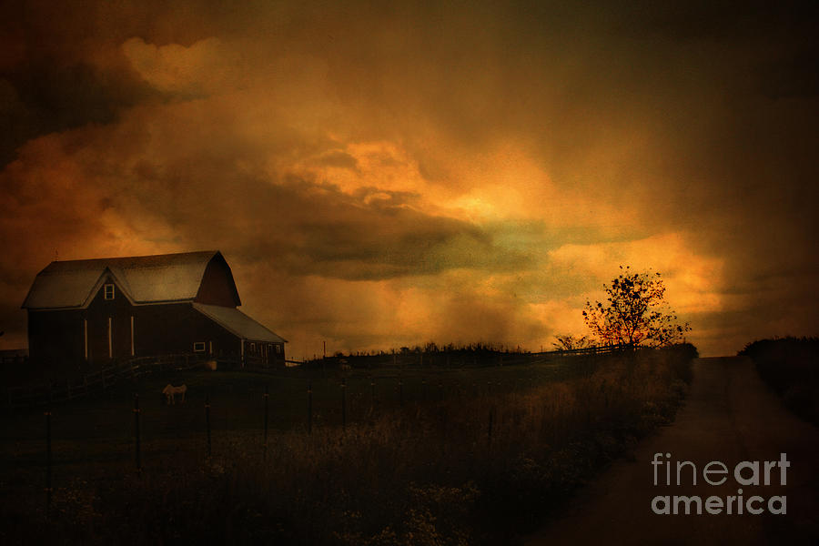 Surreal Fantasy Barn Sunset Nature Farm Landscape Photograph by Kathy Fornal