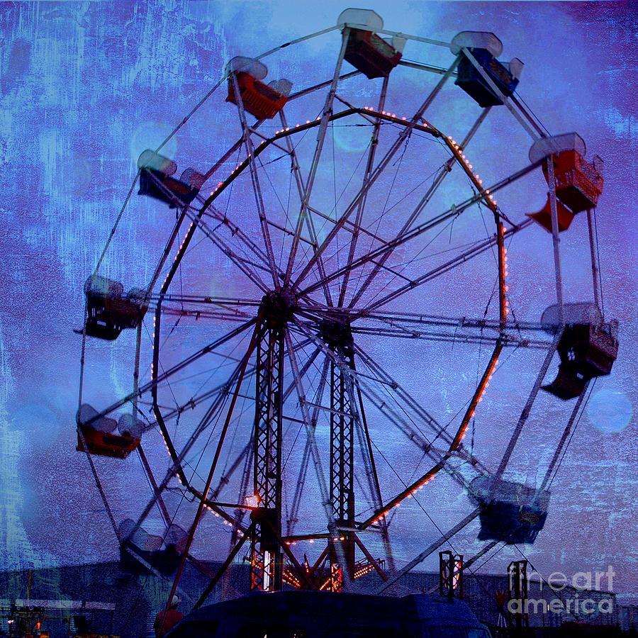 Surreal Fantasy Dark Blue Ferris Wheel Night Sky Photograph by Kathy Fornal