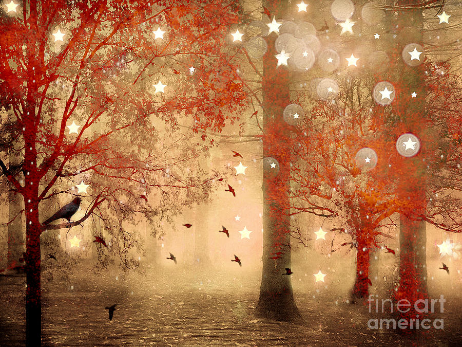 Surreal Fantasy Fairytale Nature Autumn Fall Forest Woodlands Gothic Raven Photograph by Kathy Fornal