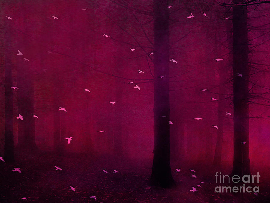 Forest Photograph - Surreal Fantasy Forest Woodlands With Birds by Kathy Fornal