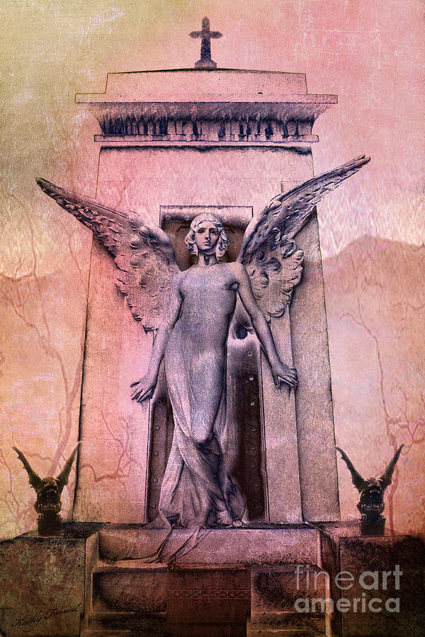 Surreal Gothic Angel With Gargoyles - Fantasy Angel and Gargoyles  Photograph by Kathy Fornal