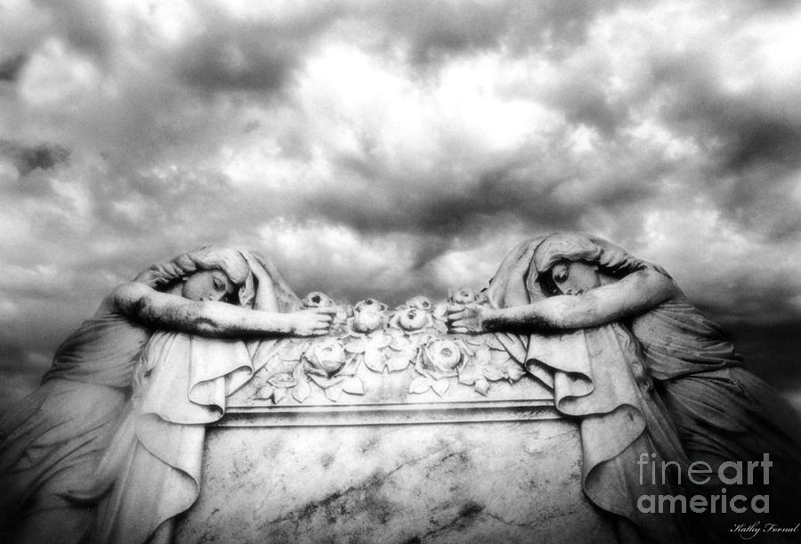 Surreal Gothic Black and White Cemetery Mourners on Casket  Photograph by Kathy Fornal