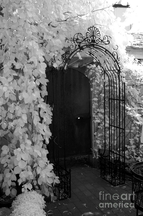Surreal Gothic Black and White Infrared Doorway Photograph by Kathy Fornal