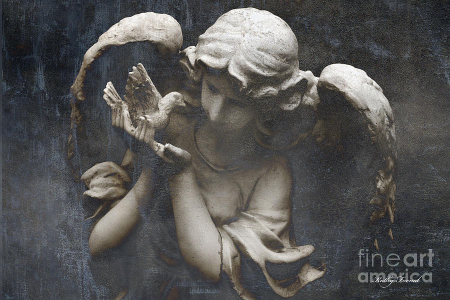 Dove Photograph - Ethereal Guardian Angel With Dove of Peace by Kathy Fornal