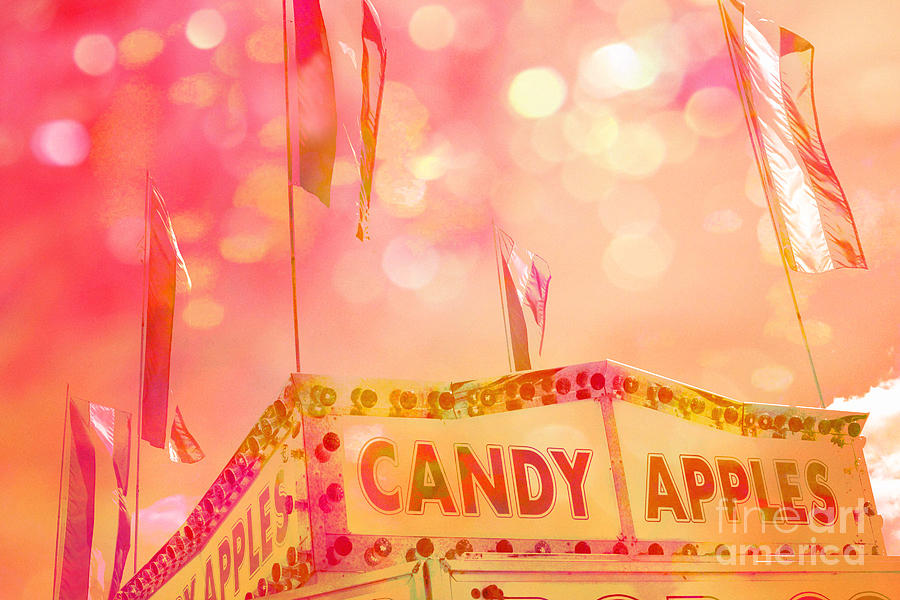 Surreal Hot Pink Yellow Candy Apples Carnival Festival Fair Stand Photograph by Kathy Fornal